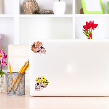 Narcissus Cranium & Peach Blossom Cranium | Skull with Floral Crown | Anatomy Art | Vinyl Sticker | Laptop, Notebook, Water Bottle Sticker