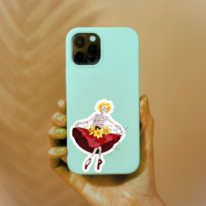 Ethereal Bloom | Skeleton Ballerina with Daffodil Crown Sticker | Elegant and Spooky Vinyl Sticker | Laptop, Notebook, Water Bottle Sticker