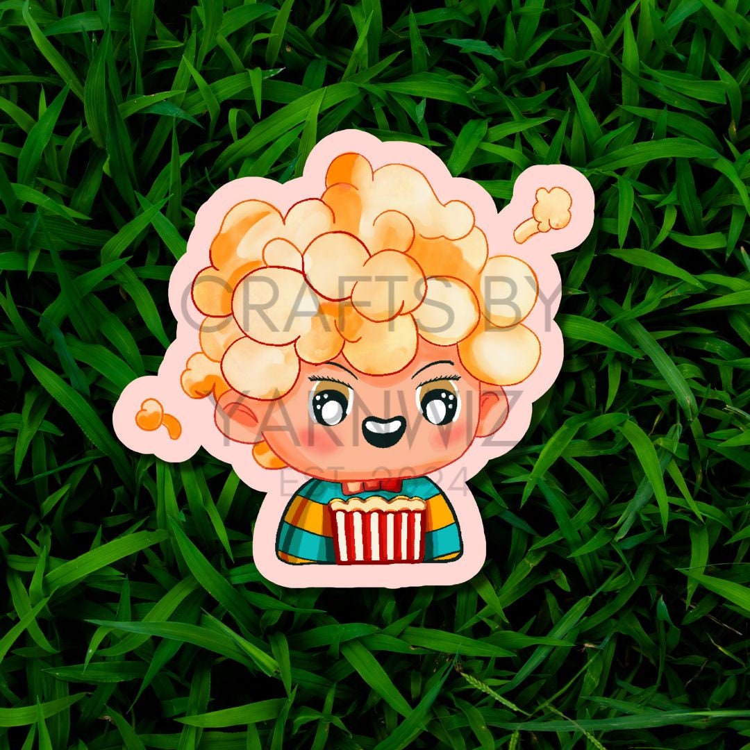 a sticker of a cartoon character with curly hair