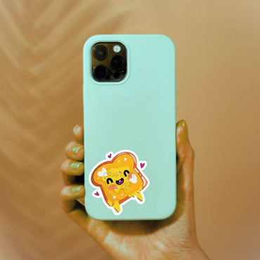 Cheesy Grin Toast | Kawaii Cheese Toast Sticker | Cute Food Vinyl Sticker for Laptops, Notebooks, Water Bottles