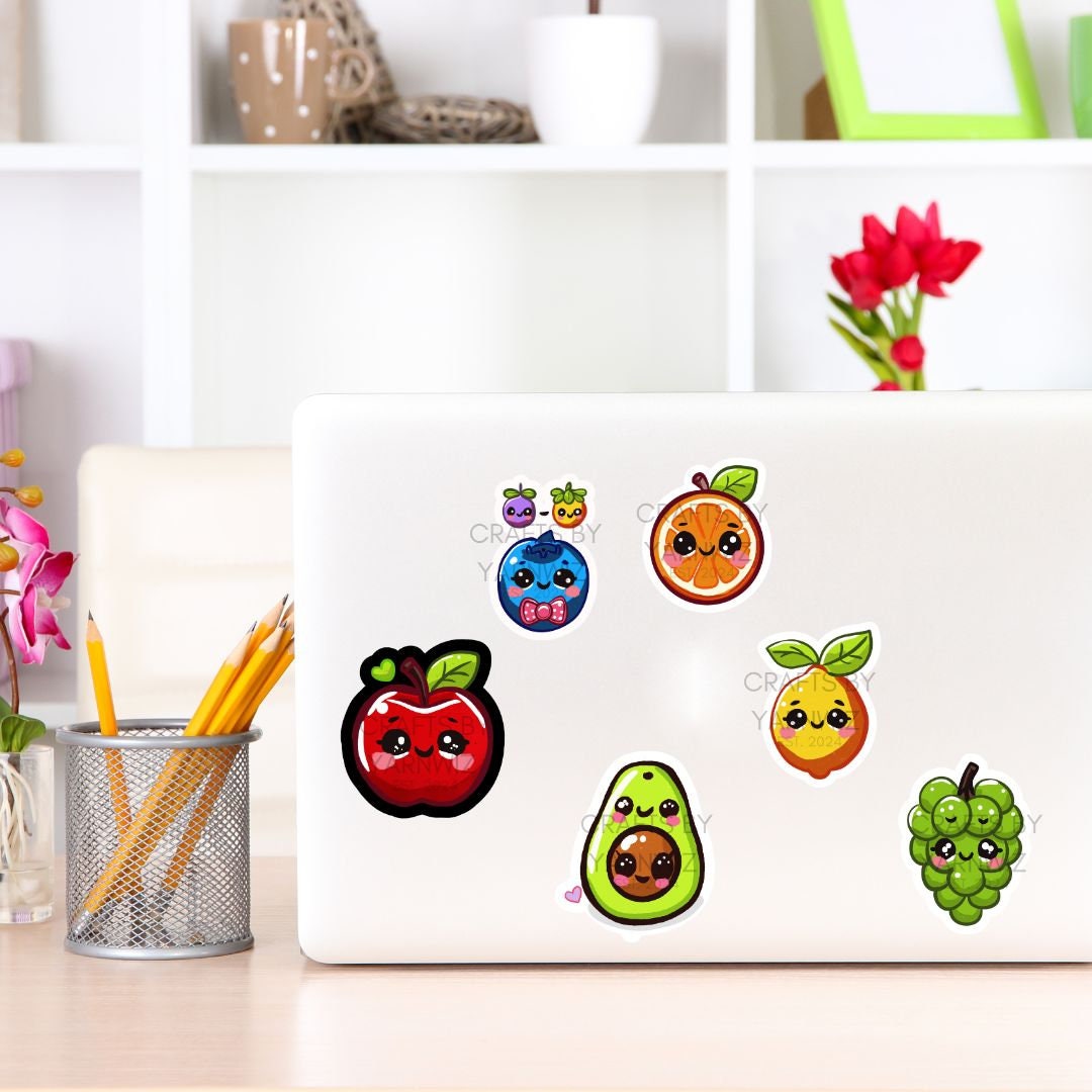 Fruity Friend Sticker Collection | Kawaii Fruit Characters | Cute Vinyl Stickers for Laptops, Notebooks, Water Bottles