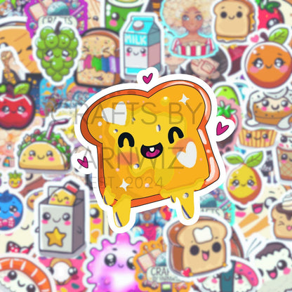 a bunch of stickers of different kinds of food