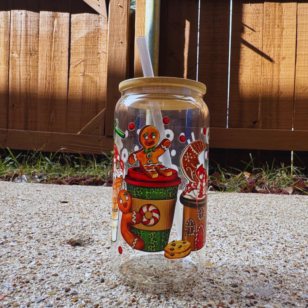 a glass jar with a straw sticking out of it