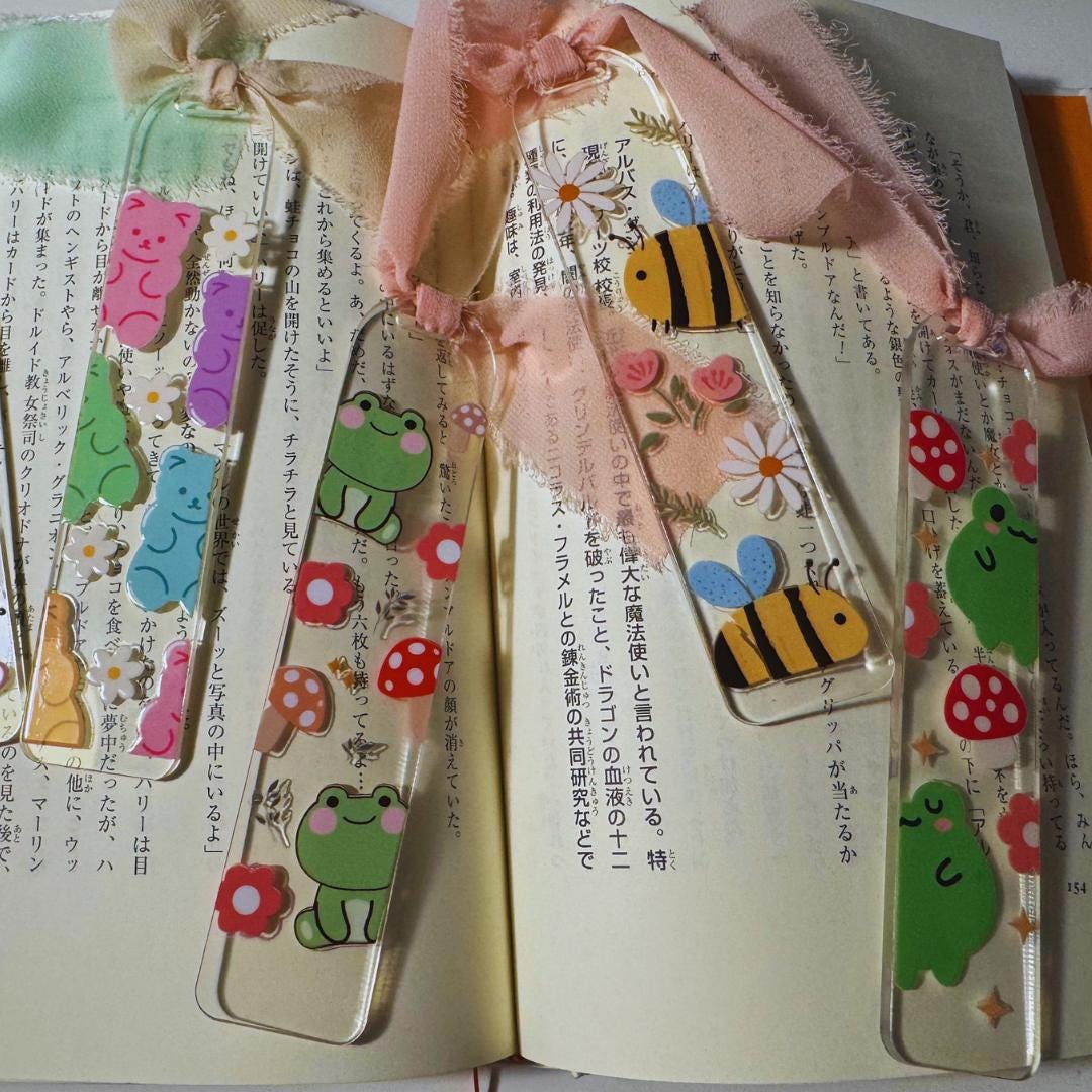 a close up of a book with a bookmark