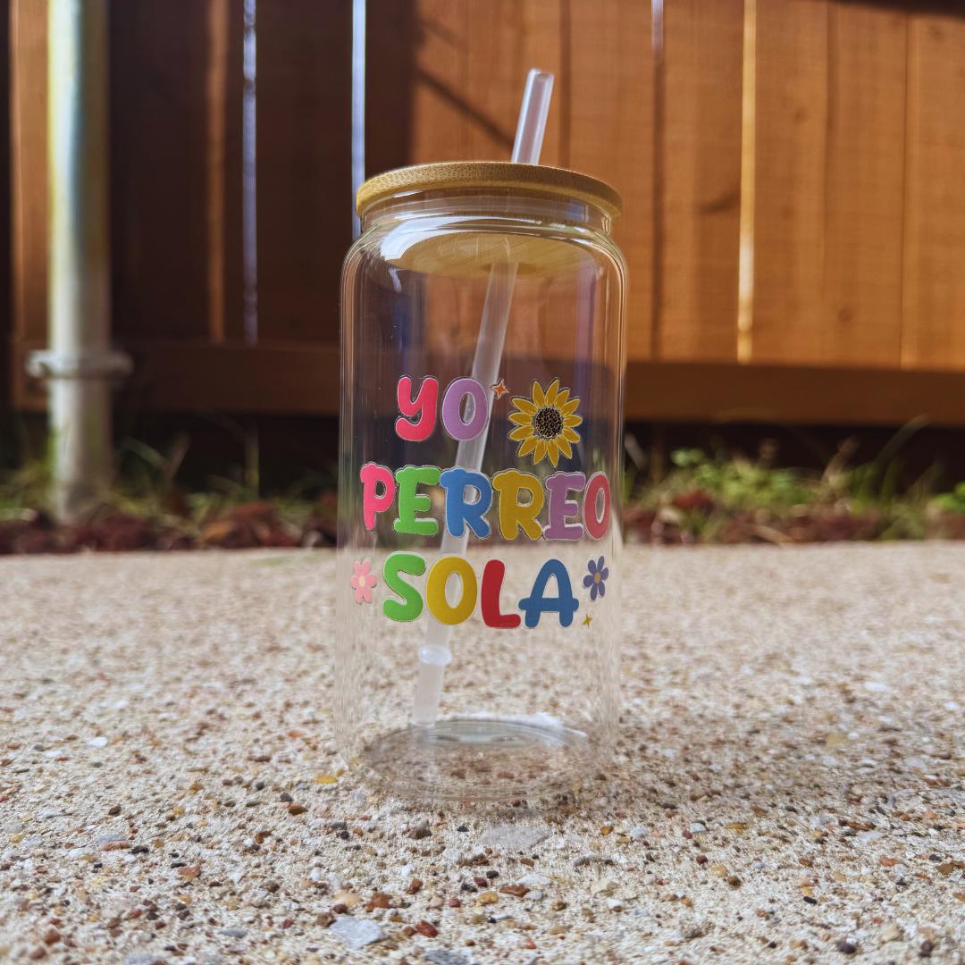 a glass with a straw in it that says you perked sola